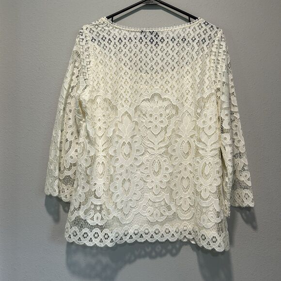 Rafaella Womens Top Medium Ivory Fairy Crochet Lined Boho Cottagecore Minimalist - Picture 5 of 10